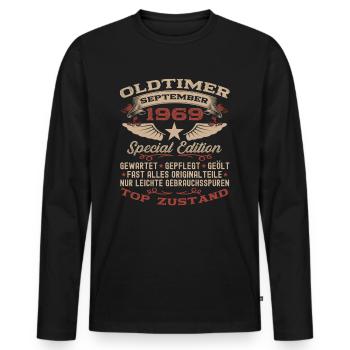 54. Geburtstag Oldtimer September Jahrgang 1969 - Männer Premium Bio Langarmshirt - Schwarz - Vorne - Nico (187cm)
