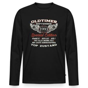 30. Geburtstag Oldtimer September Jahrgang 1993 - Männer Premium Bio Langarmshirt - Schwarz - Vorne - Nico (187cm)