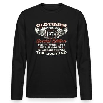 49th birthday classic car September vintage 1974 - Men's Premium Organic Long Sleeve Shirt - black - Front - Nico (187cm)