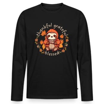 Lustiges Faultier mit Herbstlaub thankful grateful - Männer Premium Bio Langarmshirt - Schwarz - Vorne - Nico (187cm)