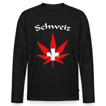 Schweiz Weed Ganja Swiss - Männer Premium Bio Langarmshirt - Schwarz - Vorne - Nico (187cm)