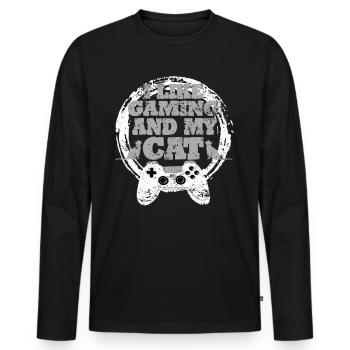 Idée cadeau de chat de jeu - T-shirt manches longues Premium bio Homme - noir - Devant - Nico (187cm)
