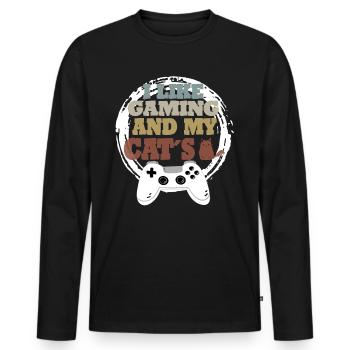 Gaming Cat Gift Idea - Men's Premium Organic Long Sleeve Shirt - black - Front - Nico (187cm)