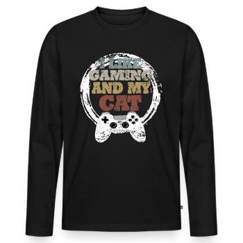 Gaming Katze Cat Geschenkidee - Männer Premium Bio Langarmshirt - Schwarz - Vorne - Nico (187cm)