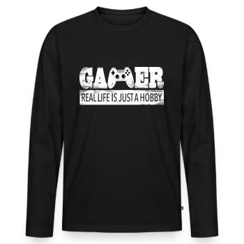 Gaming Retro Geschenkidee - Männer Premium Bio Langarmshirt - Schwarz - Vorne - Nico (187cm)