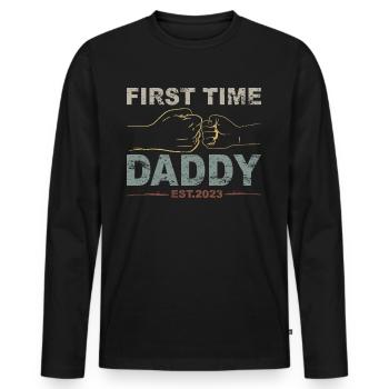 Tenue de papa rétro pour la fête des pères - T-shirt manches longues Premium bio Homme - noir - Devant - Nico (187cm)