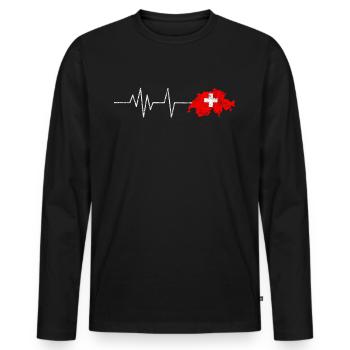 1.August Schweiz Geschenkidee T-Shirt - Männer Premium Bio Langarmshirt - Schwarz - Vorne - Nico (187cm)