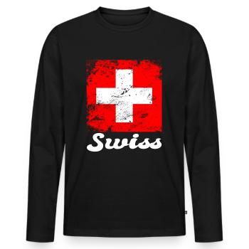 1.August Schweiz Geschenkidee T-Shirt - Männer Premium Bio Langarmshirt - Schwarz - Vorne - Nico (187cm)