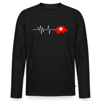 1.August Schweiz Geschenkidee T-Shirt - Männer Premium Bio Langarmshirt - Schwarz - Vorne - Nico (187cm)