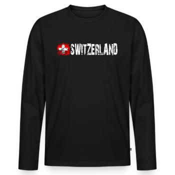 1.August Schweiz Geschenkidee T-Shirt - Männer Premium Bio Langarmshirt - Schwarz - Vorne - Nico (187cm)