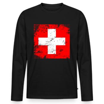 1.August Schweiz Geschenkidee T-Shirt - Männer Premium Bio Langarmshirt - Schwarz - Vorne - Nico (187cm)