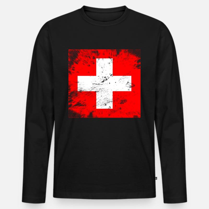 1.August Schweiz Geschenkidee T-Shirt - Männer Premium Bio Langarmshirt - Schwarz