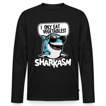 Funny Sarcastic Shark Pun Sharkasm - Men's Premium Organic Long Sleeve Shirt - black - Front - Nico (187cm)