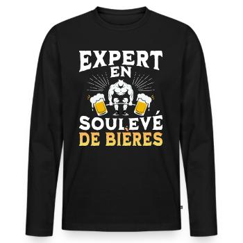 Expert En Soulevé De Bières Humour - T-shirt manches longues Premium bio Homme - noir - Devant - Nico (187cm)