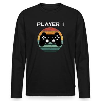 Player 1 Gamer Videospielkonsole Videospiel NERD - Männer Premium Bio Langarmshirt - Schwarz - Vorne - Nico (187cm)