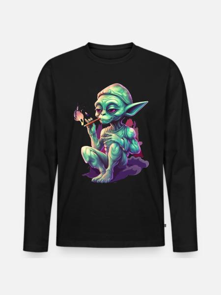 Drôle d’extraterrestre avec joint - T-shirt manches longues Premium bio Homme - noir