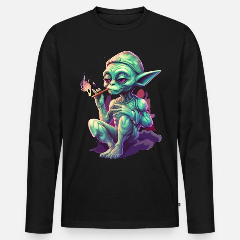 Witziger Alien mit Joint - Männer Premium Bio Langarmshirt - Schwarz