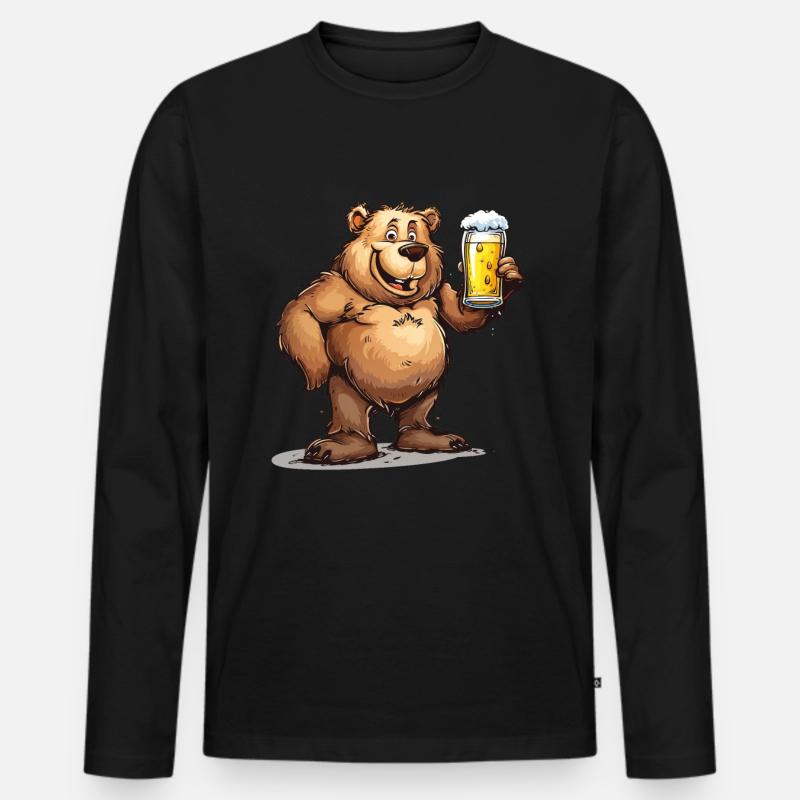 Cute Bear Drinking Beer 2 - Männer Premium Bio Langarmshirt - Schwarz