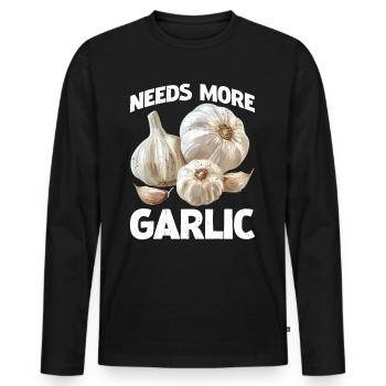 Needs More Garlic 2 - Männer Premium Bio Langarmshirt - Schwarz - Vorne - Nico (187cm)