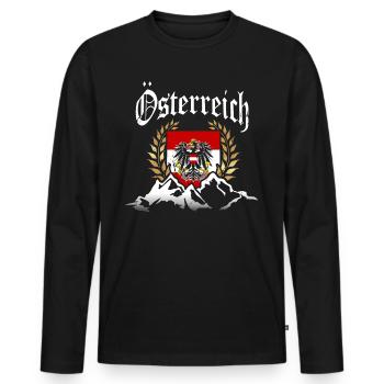 Österreich Berge Fahne Flagge mit Wappen Adler - Männer Premium Bio Langarmshirt - Schwarz - Vorne - Nico (187cm)