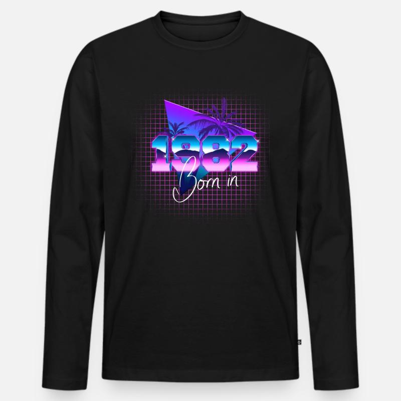 Retrowave Born in 1982 - Männer Premium Bio Langarmshirt - Schwarz