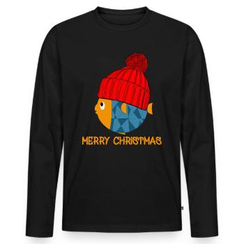 Little fish wishes you a Merry Christmas - Men's Premium Organic Long Sleeve Shirt - black - Front - Nico (187cm)