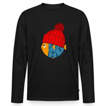 Poisson mignon avec chapeau de laine - T-shirt manches longues Premium bio Homme - noir - Devant - Nico (187cm)