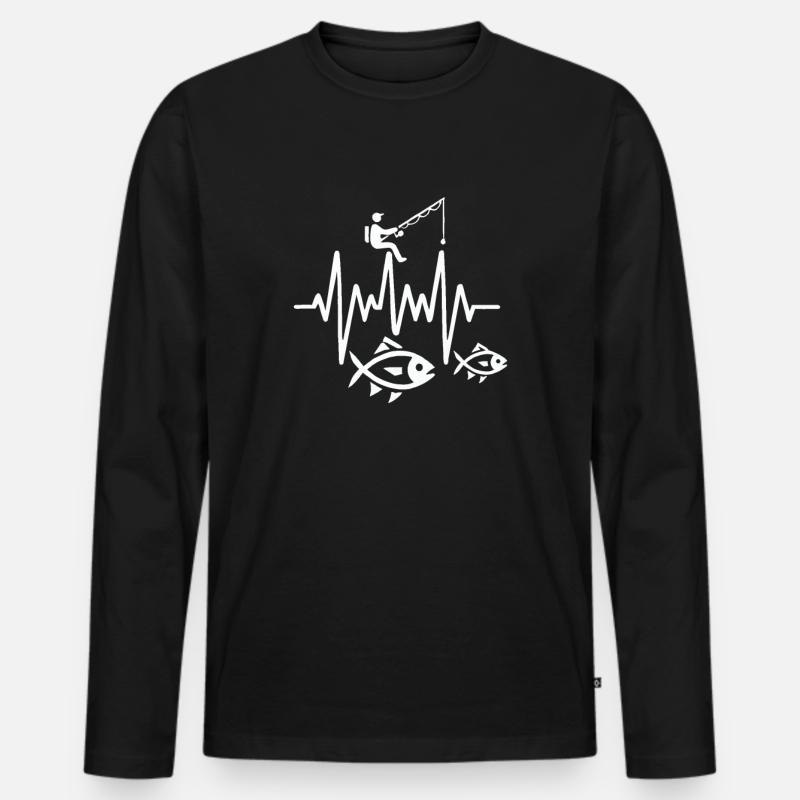 Angler Herzschlag - Männer Premium Bio Langarmshirt - Schwarz