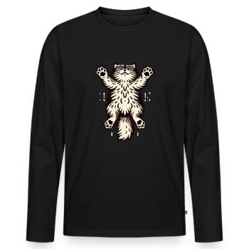 Springende Katze - Männer Premium Bio Langarmshirt - Schwarz - Vorne - Nico (187cm)