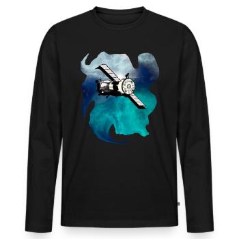 Weltraum Satellit - Männer Premium Bio Langarmshirt - Schwarz - Vorne - Nico (187cm)