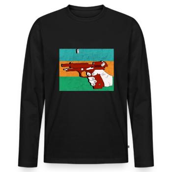 Waffe - Pistole - Revolver - Männer Premium Bio Langarmshirt - Schwarz - Vorne - Nico (187cm)