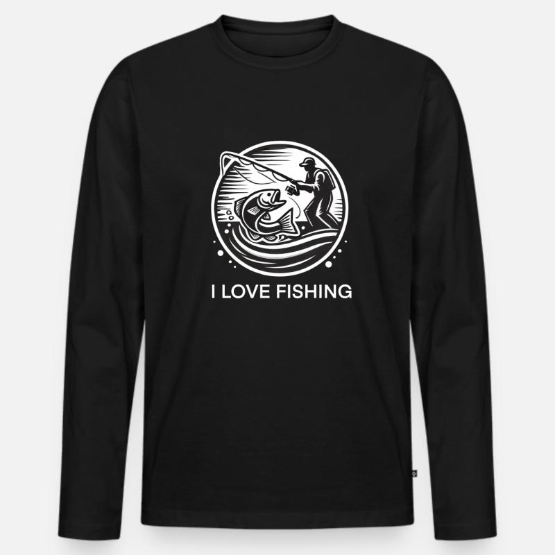 Ich liebe Angeln - Männer Premium Bio Langarmshirt - Schwarz