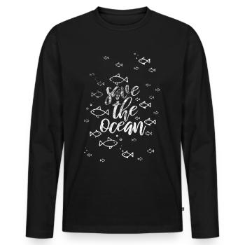 Océan Poisson Nature Amour Terre Humaine Mer Propre - T-shirt manches longues Premium bio Homme - noir - Devant - Nico (187cm)