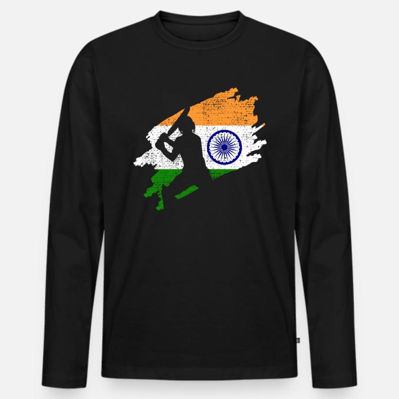 Cricket India Indian - Männer Premium Bio Langarmshirt - Schwarz