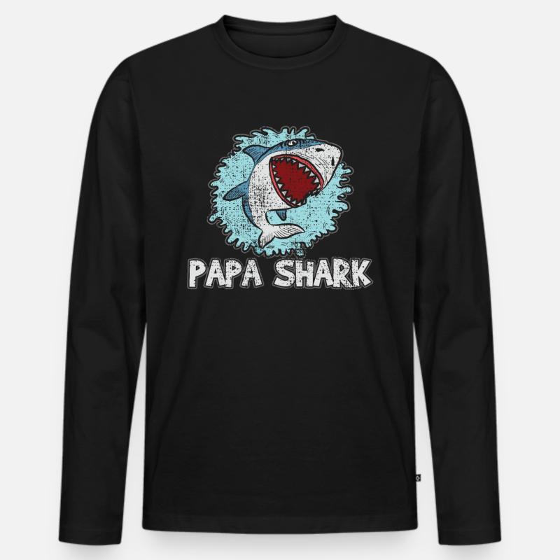 Papa Shark - Männer Premium Bio Langarmshirt - Schwarz