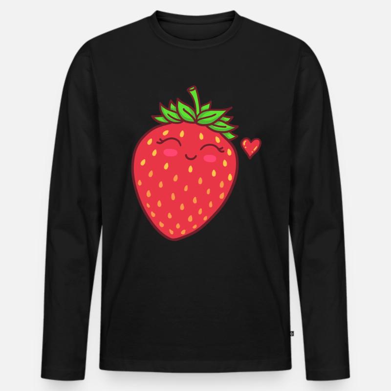 Erdbeere - Männer Premium Bio Langarmshirt - Schwarz