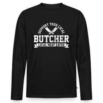 Butcher Local - Men's Premium Organic Long Sleeve Shirt - black - Front - Nico (187cm)