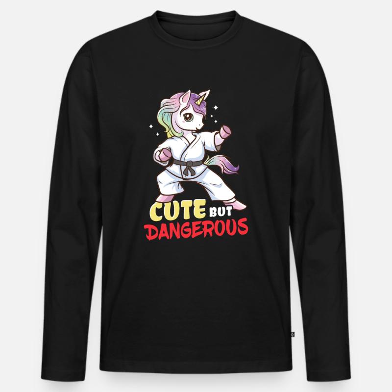Einhorn Karate - Männer Premium Bio Langarmshirt - Schwarz
