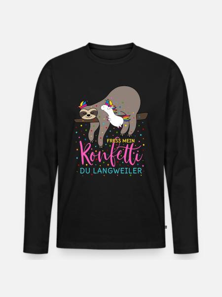 Fasching Fress mein Konfetti Einhorn Faultier - Männer Premium Bio Langarmshirt - Schwarz