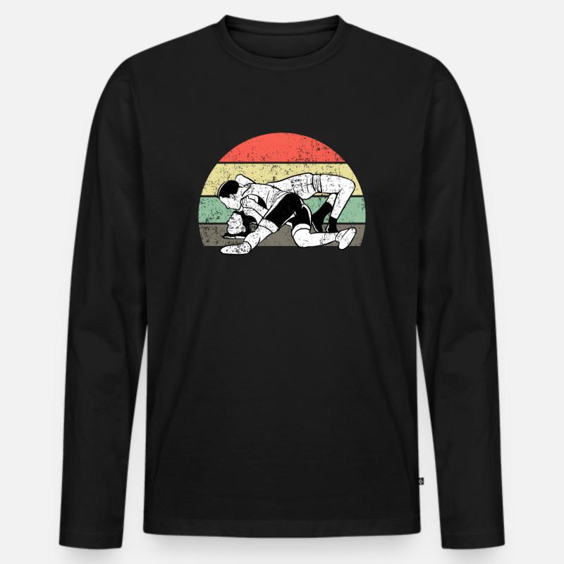 Ringer-Retro - Männer Premium Bio Langarmshirt - Schwarz