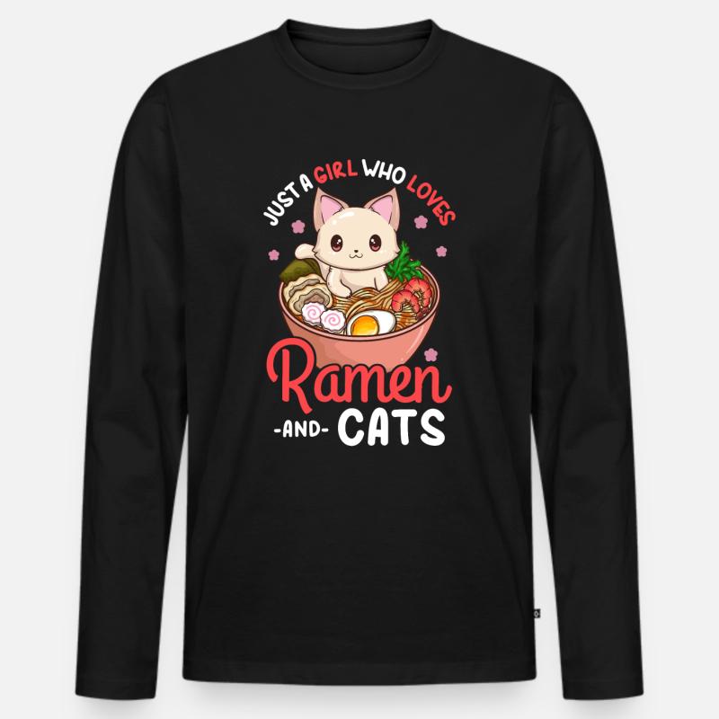Ramen Katzen - Männer Premium Bio Langarmshirt - Schwarz