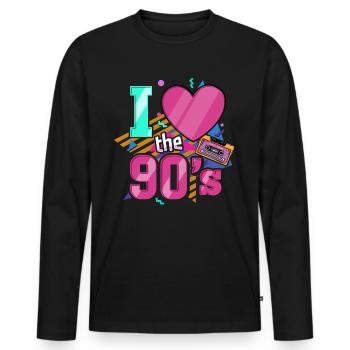 90er Jahre Neunziger Musik Party - Männer Premium Bio Langarmshirt - Schwarz - Vorne - Nico (187cm)