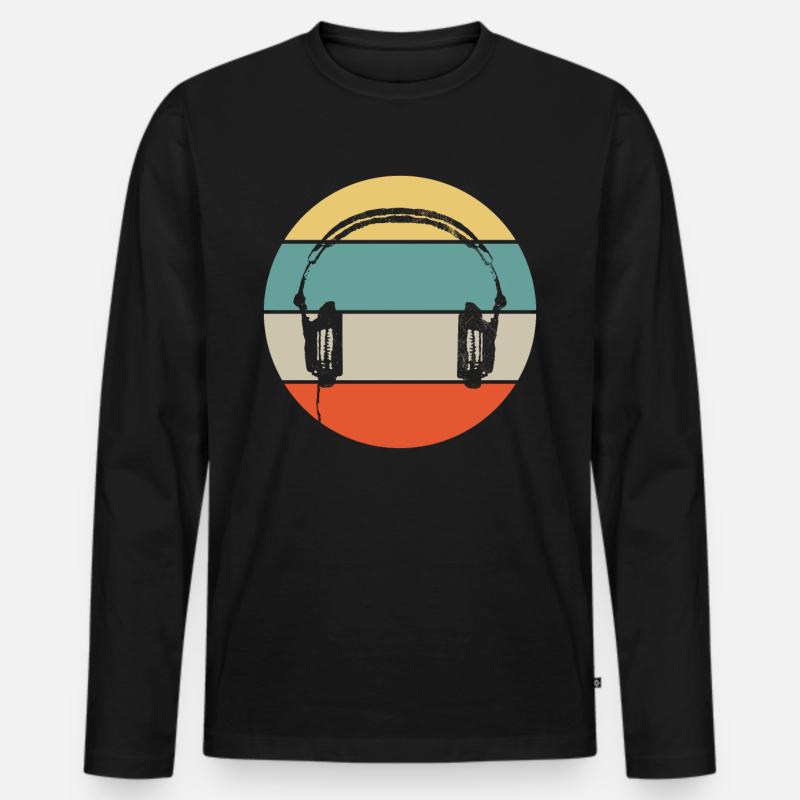 DJ Techno Retro - Männer Premium Bio Langarmshirt - Schwarz