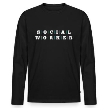 Travailleur social - T-shirt manches longues Premium bio Homme - noir - Devant - Nico (187cm)