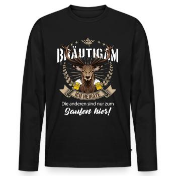 Bräutigam JGA Junggesellenabschied Hirsch Bayern - Männer Premium Bio Langarmshirt - Schwarz - Vorne - Nico (187cm)