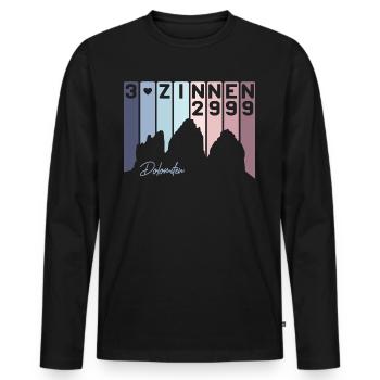 3 Drei Zinnen Dolomiten E5 Südtirol Pastell Retro - Männer Premium Bio Langarmshirt - Schwarz - Vorne - Nico (187cm)