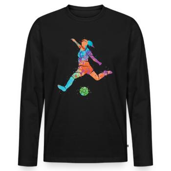 Fußballerin Bunt Fußball Mädchen Fußballspieler - Männer Premium Bio Langarmshirt - Schwarz - Vorne - Nico (187cm)