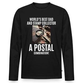 Collectionneur de timbres-poste vintage papa philatéliste - T-shirt manches longues Premium bio Homme - noir - Devant - Nico (187cm)