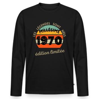 les Legendes Sont Nees en 1974 cadeau 50 ans - T-shirt manches longues Premium bio Homme - noir - Devant - Nico (187cm)