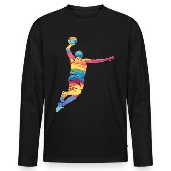 Abstrakte Basketball-Dunk-Kunst in leuchtenden Farben - Männer Premium Bio Langarmshirt - Schwarz - Vorne - Nico (187cm)